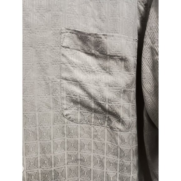 Perry Ellis Mens Hawaiian Shirt Large Olive Green Textured Silk Button Up Resort - Picture 2 of 8